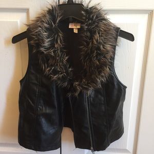 Fur-lined faux leather vest